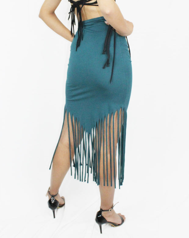 WSO-703A Long Drawstring Fringe Skirt