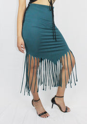 Long Drawstring Fringe Skirt [WSO-703A]