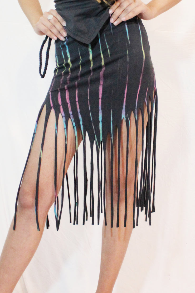 WSO-513 Drawstring Fringe Tie Dyed Skirt